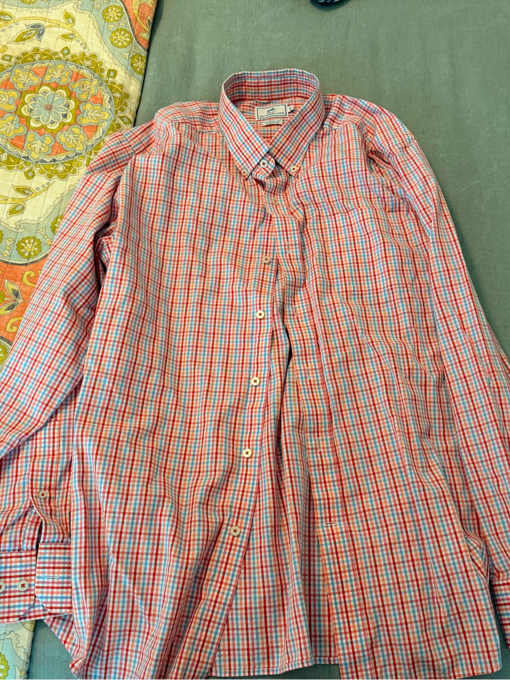 Southern Tide Red and Blue Plaid Button-Down Shirt